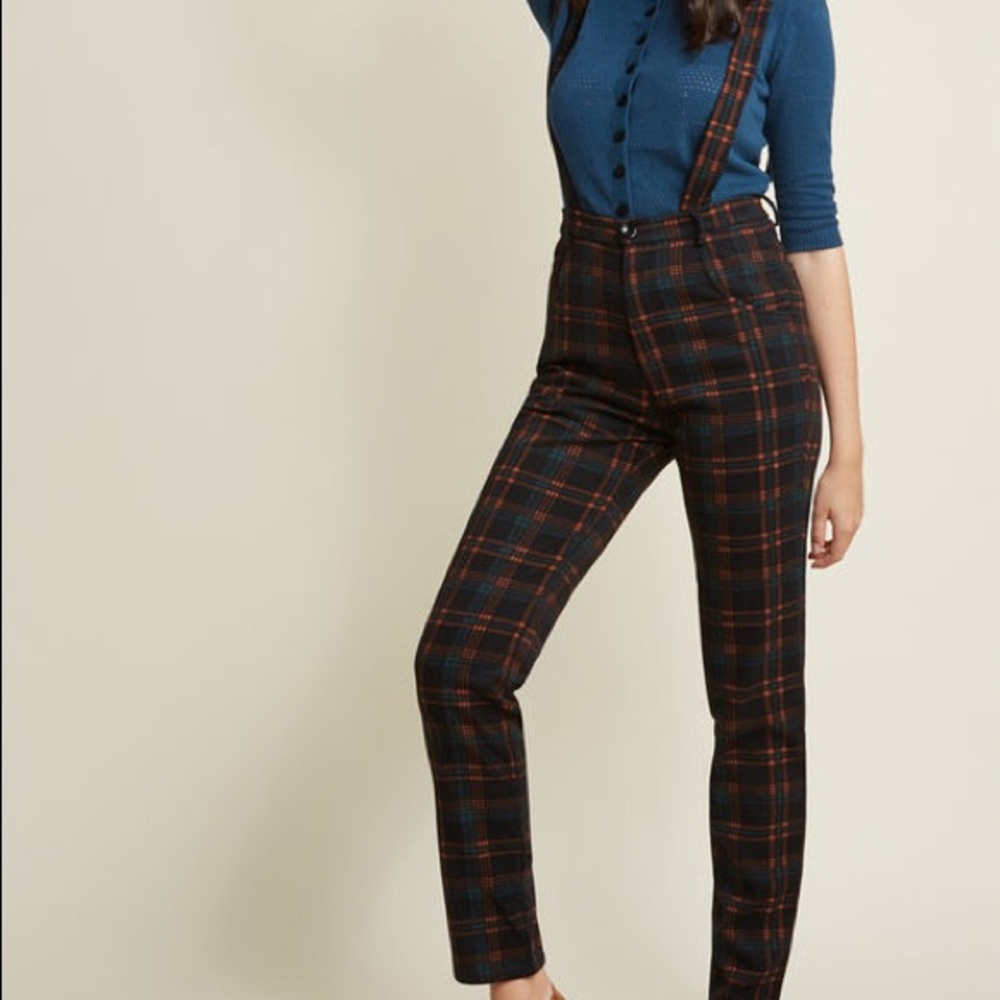 ModCloth plaid pants with suspenders